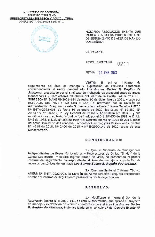 Res. Ex. N° 0211-2022 Modifica resolución que indica, Aprueba 1° seguimiento. (Publicado en Página Web 28-01-2022)