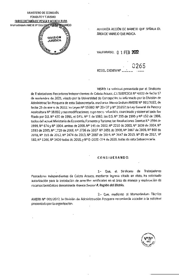 Res Ex N° 0265-2022, Autoriza Acción de Manejo que señala