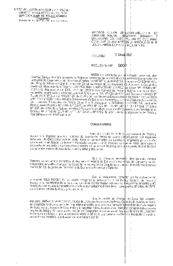 Res. Ex. N° 002-2022 (DZP Atacama y Coquimbo) Autoriza Cesión de Camarón Nailon, Langostino Amarillo y Langostino Colorado, Región de Coquimbo. (Publicado en Página Web 09-02-2022)