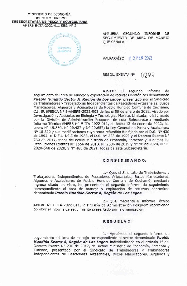 Res. Ex. N° 299-2022 Aprueba 2° Informe de Seguimiento. (Publicado en Página Web 14-02-2022)