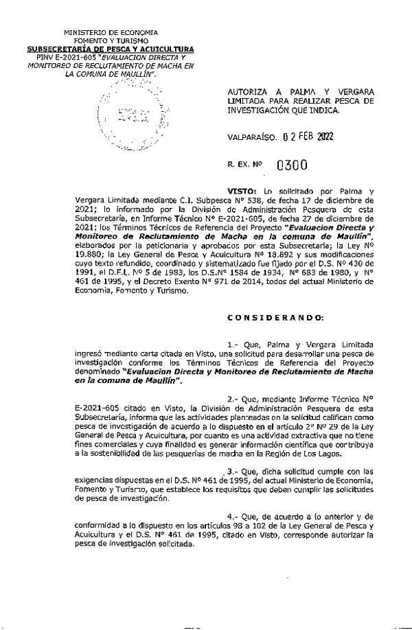 Res. Ex. N° 300-2022, PALMA Y VERGARA LIMITADA. (Publicado en Página Web 17-02-2022)