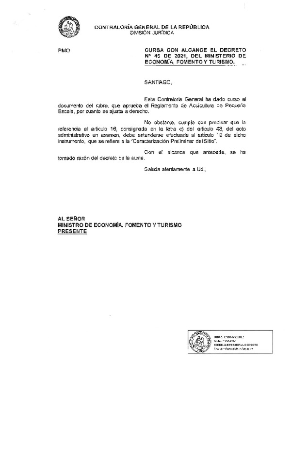 D.S. N° 45-2022 Aprueba Reglamento de Acuicultura de Pequeña Escala. (Publicado en Página Web 21-02-2022)