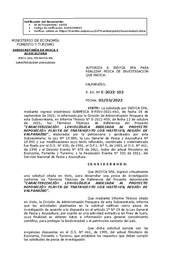 R. EX. Nº E-2022-102 CARACTERIZACIÓN LIMNOLÓGICA ASOCIADA AL PROYECTO REPOSICIÓN PLANTA DE TRATAMIENTO LOS MAITENES, REGIÓN DE VALPARAÍSO. (Publicado en Página Web 07-03-2022)