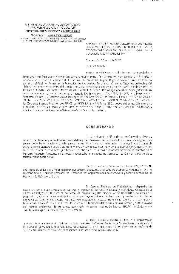 Res. Ex. N° 016-2022 (DZP Ñuble y del Biobío) Autoriza cesión Sardina común y Anchoveta. (Publicado en Página Web 07-03-2022)