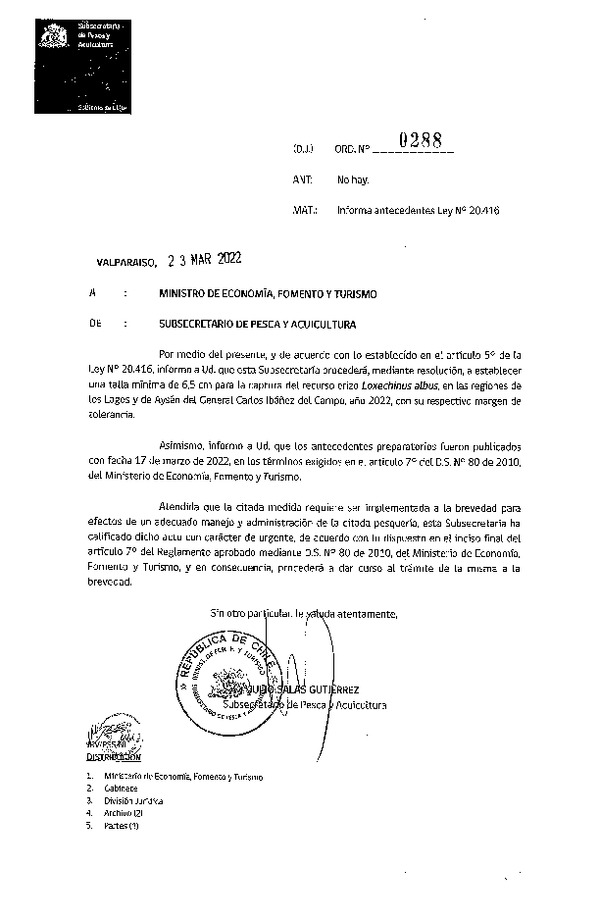 Res. Ex. N° 0665-2022 Establece Talla Mínima de Extracción para el Recurso Erizo y Margen de Tolerancia en Área y Período que Indica. (Publicado en Página Web 23-03-2022)