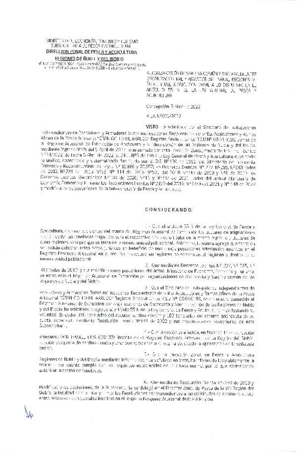 Res. Ex. N° 025-2022 (DZP Ñuble y del Biobío) Autoriza cesión Sardina común y Anchoveta. (Publicado en Página Web 08-04-2022)