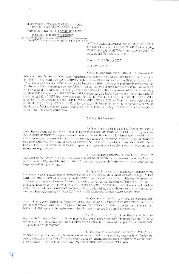 Res. Ex. N° 027-2022 (DZP Ñuble y del Biobío) Autoriza cesión Sardina común y Anchoveta. (Publicado en Página Web 18-04-2022)