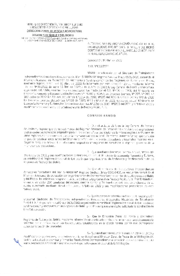 Res. Ex. N° 030-2022 (DZP Ñuble y del Biobío) Autoriza cesión Sardina común y Anchoveta. (Publicado en Página Web 19-04-2022)