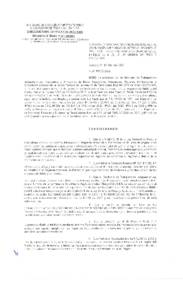 Res. Ex. N° 031-2022 (DZP Ñuble y del Biobío) Autoriza cesión Sardina común y Anchoveta. (Publicado en Página Web 20-04-2022)