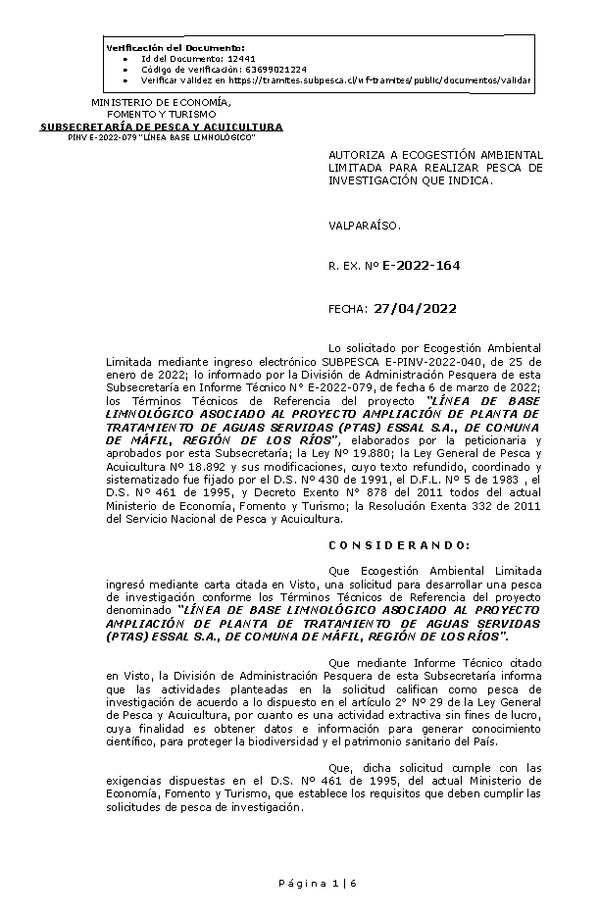 R. EX. Nº E-2022-164 LÍNEA DE BASE LIMNOLÓGICO ASOCIADO AL PROYECTO AMPLIACIÓN DE PLANTA DE TRATAMIENTO DE AGUAS SERVIDAS (PTAS) ESSAL S.A., DE COMUNA DE MÁFIL, REGIÓN DE LOS RÍOS. (Publicado en Página Web 27-04-2022)