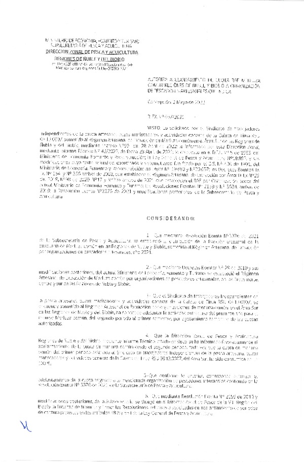 Res. Ex. N° 037-2022 (DZP Ñuble-Biobío) Autoriza Adelantamiento de Cuota RAE Merluza Común, Regiones de Ñuble y Biobío. (Publicado en Página Web 02-05-2022)
