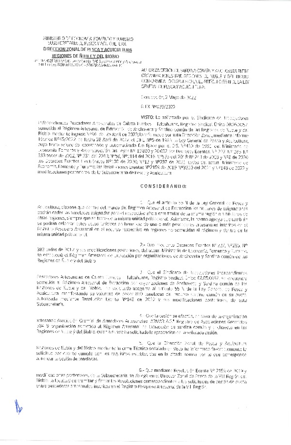Res. Ex. N° 039-2022 (DZP Ñuble y del Biobío) Autoriza cesión Sardina común y Anchoveta. (Publicado en Página Web 02-05-2022)