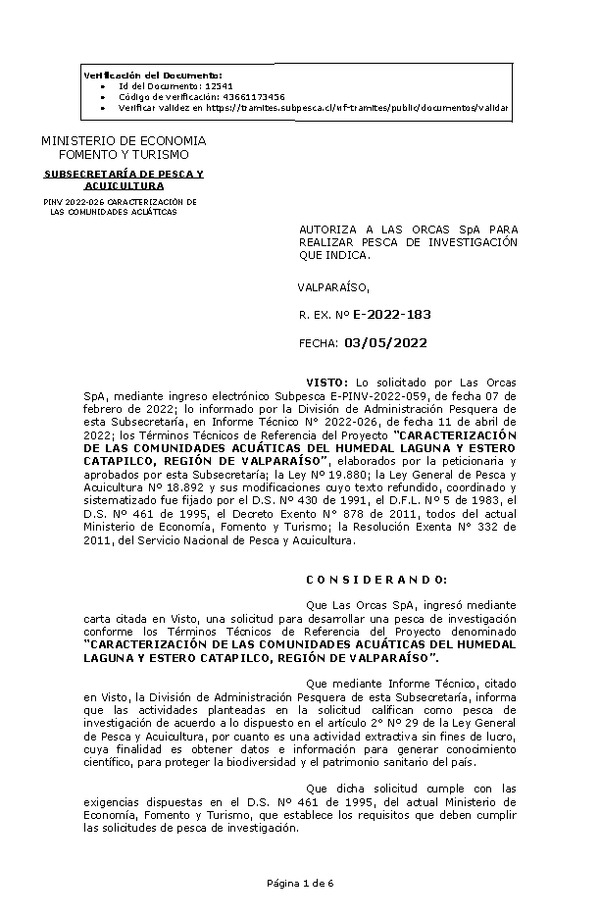 R. EX. Nº E-2022-183 CARACTERIZACIÓN DE LAS COMUNIDADES ACUÁTICAS DEL HUMEDAL LAGUNA Y ESTERO CATAPILCO, REGIÓN DE VALPARAÍSO. (Publicado en Página Web 04-05-2022)