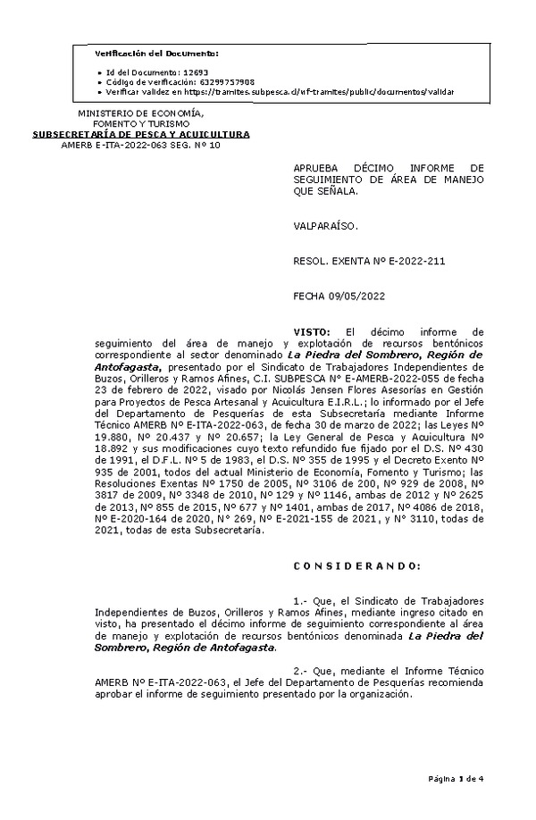 RESOL. EXENTA Nº E-2022-211 Aprueba 10° seguimiento. (Publicado en Página Web 11-05-2022)