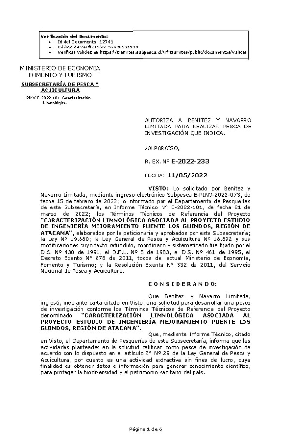 R. EX. Nº E-2022-233 CARACTERIZACIÓN LIMNOLÓGICA ASOCIADA AL PROYECTO ESTUDIO DE INGENIERÍA MEJORAMIENTO PUENTE LOS GUINDOS, REGIÓN DE ATACAMA. (Publicado en Página Web 12-05-2022)