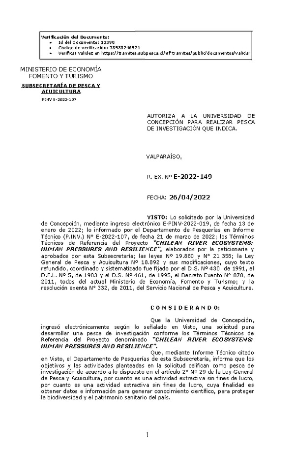R. EX. Nº E-2022-149 CHILEAN RIVER ECOSYSTEMS: HUMAN PRESSURES AND RESILIENCE. (Publicado en Página Web 19-05-2022)