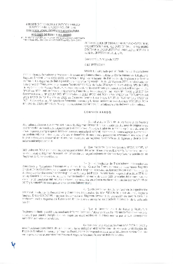 Res. Ex. N° 051-2022 (DZP Ñuble y del Biobío) Autoriza cesión Sardina común y Anchoveta. (Publicado en Página Web 25-05-2022)