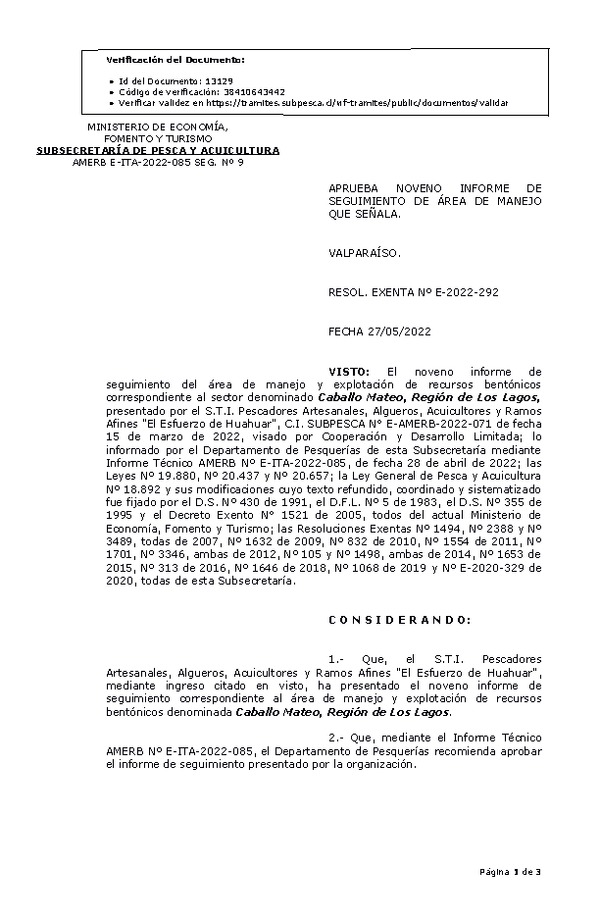 RESOL. EXENTA Nº E-2022-292 9° Seguimiento. (Publicado en Página Web 30-05-2022)