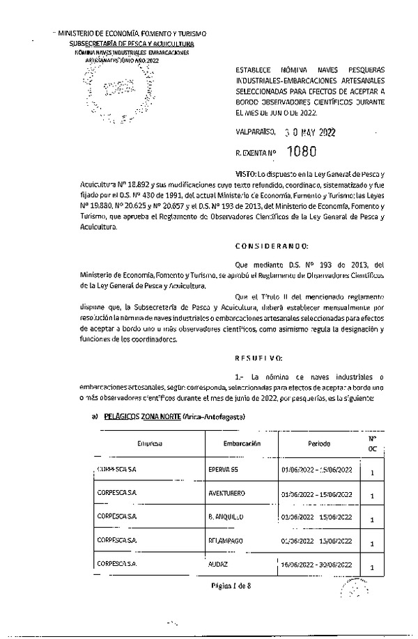 Res. Ex. Nº 1080-2022 Naves mes de junio de 2022.