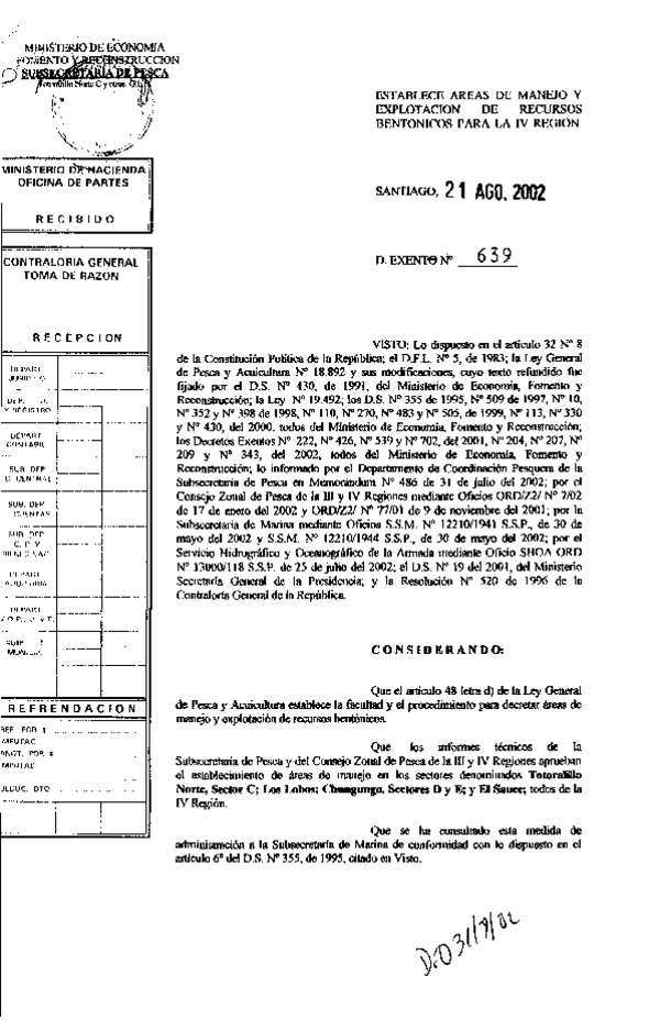 Dec. Ex. N° 639-2022 Establece Área de manejo ara la IV Región.