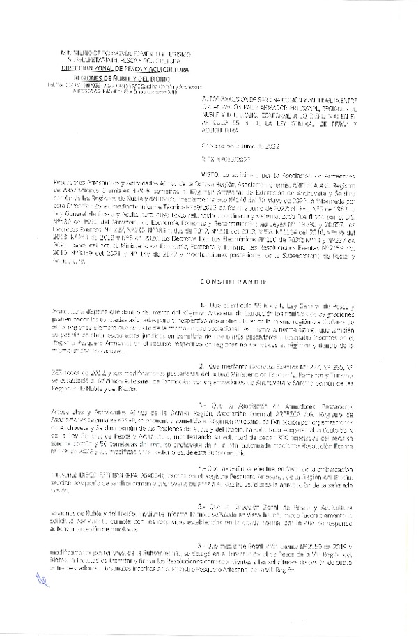 Res. Ex. N° 053-2022 (DZP Ñuble y del Biobío) Autoriza cesión Sardina común y Anchoveta. (Publicado en Página Web 06-06-2022)