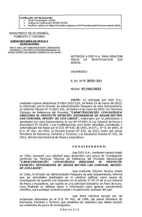 R. EX. Nº E-2022-321 CARACTERIZACIÓN LIMNOLÓGICA ASOCIADA AL PROYECTO ESTACIÓN DEPURADORA DE AGUAS SECTOR LAS CHACRAS, REGIÓN DE LOS LAGOS. (Publicado en Página Web 08-06-2022)