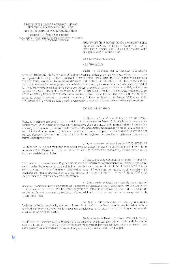 Res. Ex. N° 060-2022 (DZP Ñuble y del Biobío) Autoriza cesión Sardina común y Anchoveta. (Publicado en Página Web 09-06-2022)