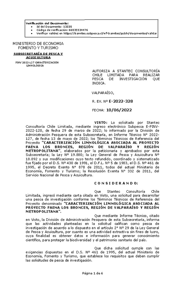 R. EX. Nº E-2022-328 CARACTERIZACIÓN LIMNOLÓGICA ASOCIADA AL PROYECTO FAENA LOS BRONCES, REGIÓN DE VALPARAÍSO Y REGIÓN METROPOLITANA. (Publicado en Página Web 10-06-2022)