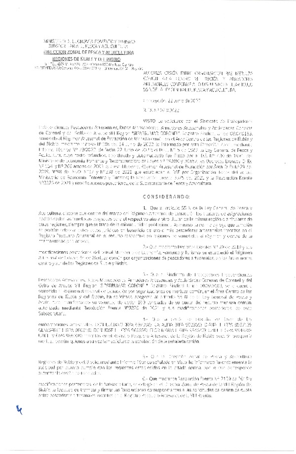 Res. Ex. N° 73-2022 (DZP Ñuble y del Biobío) Autoriza cesión merluza común. (Publicado en Página Web 23-06-2022)