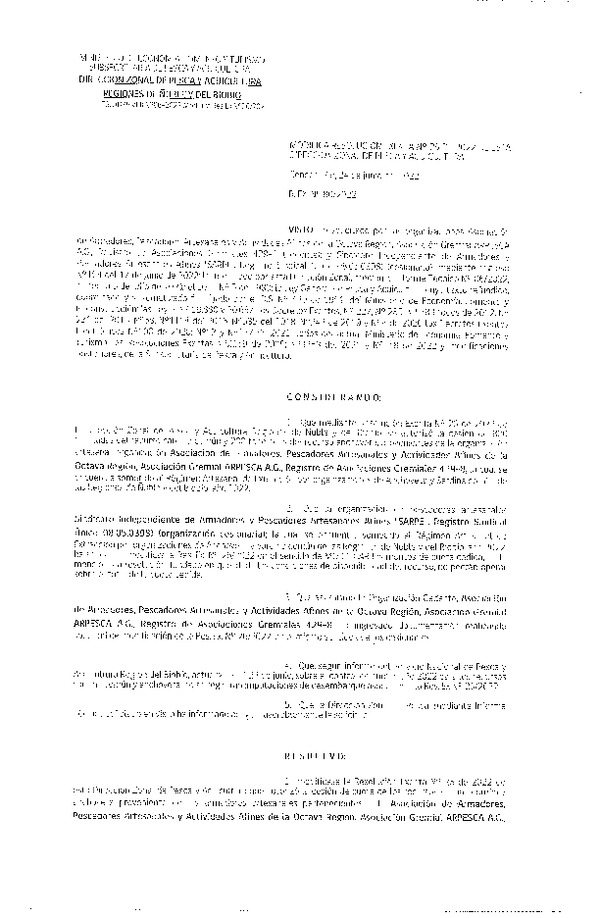 Res. Ex. N° 080-2022 (DZP Ñuble y del Biobío) Modifica Res. Ex. N° 026-2022 (DZP Ñuble y del Biobío) Autoriza cesión Sardina común y Anchoveta. (Publicado en Página Web 24-06-2022)