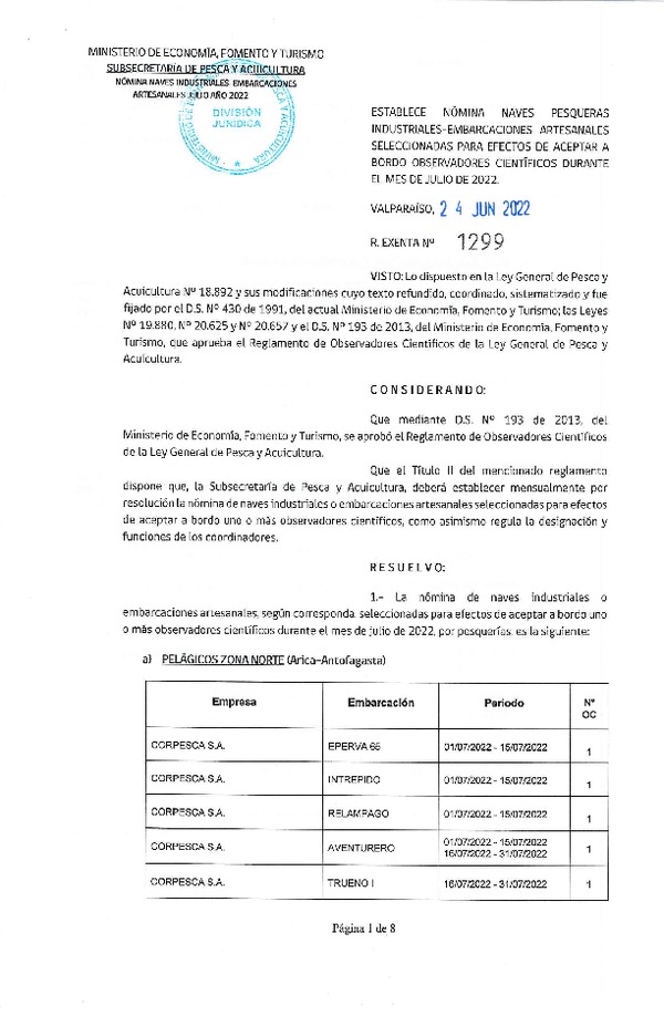 Res. Ex. Nº 1299-2022 Naves mes de julio de 2022.