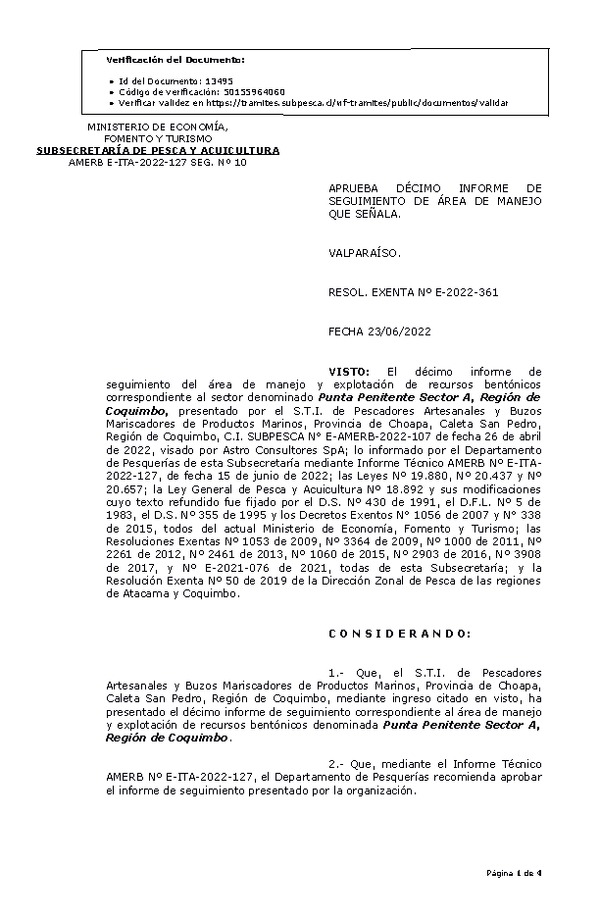 RESOL. EXENTA Nº E-2022-361 Aprueba 10° Seguimiento. (Publicado en Página Web 28-06-2022)