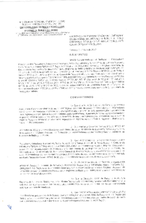 Res. Ex. N° 084-2022 (DZP Ñuble y del Biobío) Autoriza cesión Sardina común y Anchoveta. (Publicado en Página Web 04-07-2022)