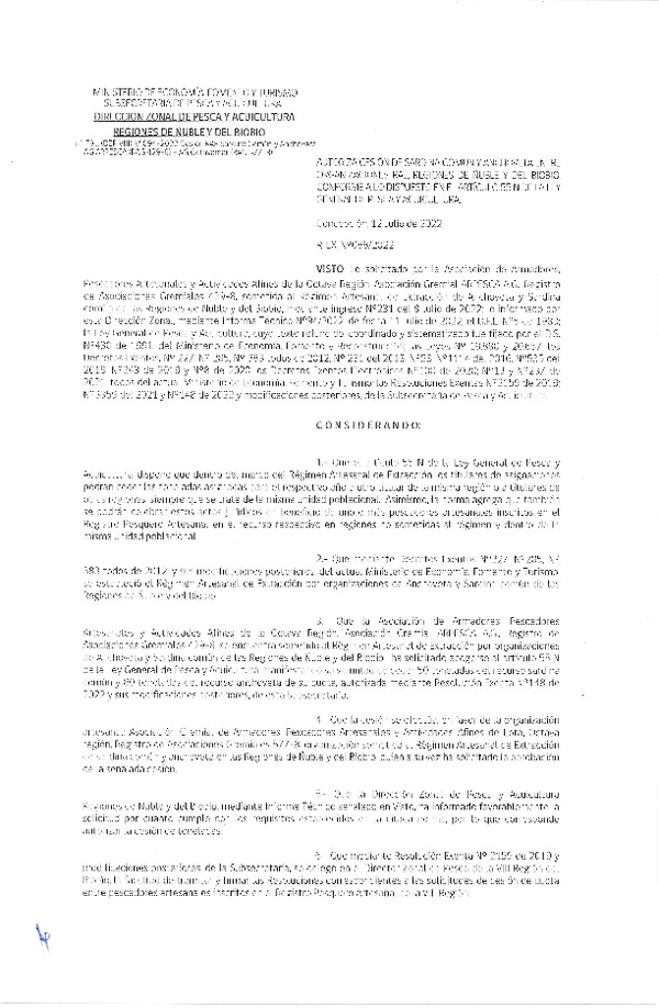Res. Ex. N° 088-2022 (DZP Ñuble y del Biobío) Autoriza cesión Sardina común y Anchoveta. (Publicado en Página Web 12-07-2022)