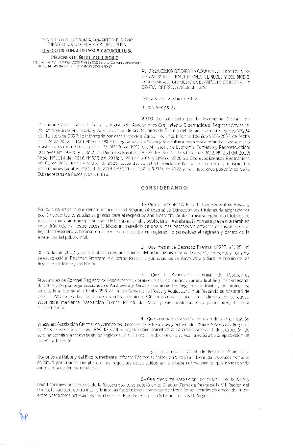 Res. Ex. N° 090-2022 (DZP Ñuble y del Biobío) Autoriza cesión Sardina común y Anchoveta. (Publicado en Página Web 12-07-2022)