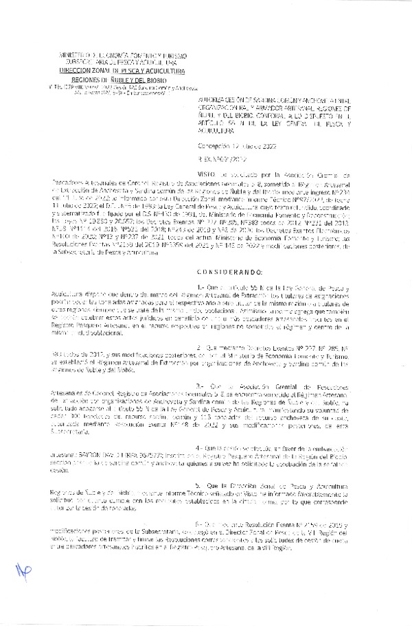 Res. Ex. N° 091-2022 (DZP Ñuble y del Biobío) Autoriza cesión Sardina común y Anchoveta. (Publicado en Página Web 12-07-2022)