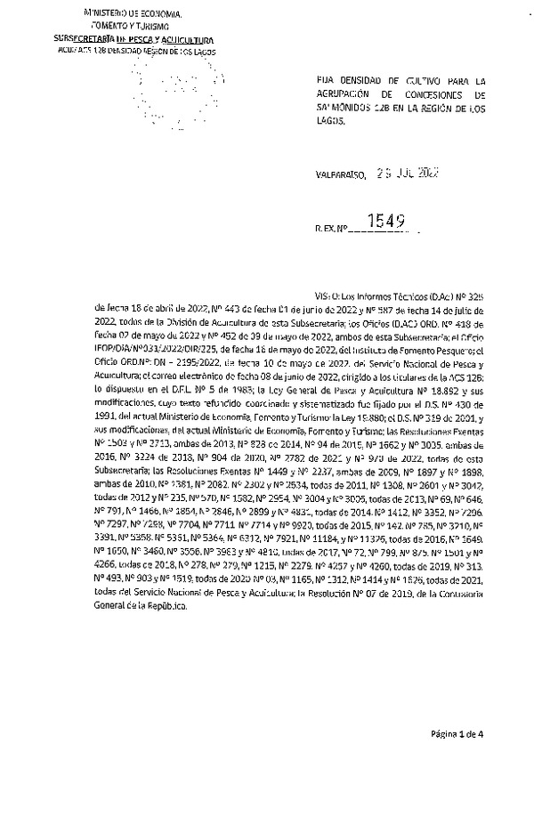 Res. Ex. N° 1549-2022 Fija densidad de cultivo para la agrupación de concesiones de salmónidos 12B, en la Región de Los Lagos. (Con Informe Técnico) (Publicado en Página Web 02-08-2022)