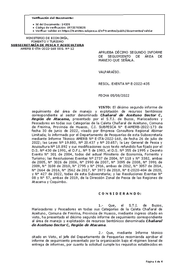 RESOL. EXENTA Nº E-2022-435 12° Seguimiento. (Publicado en Página Web 05-08-2022)