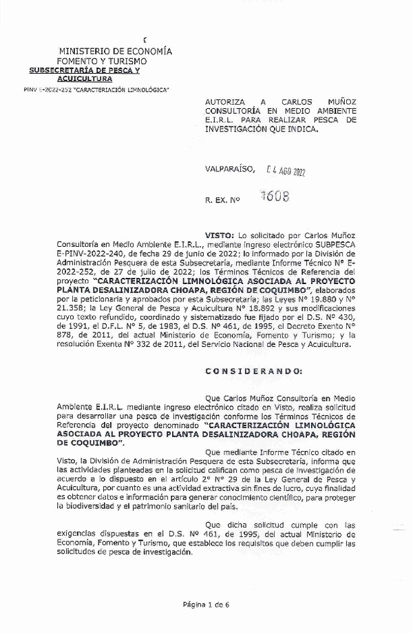 Res. Ex. N° 1608-2022 CARLOS MUÑOZ CONSULTORÍA EN MEDIO AMBIENTE E.I.R.L.. (Publicado en Página Web 05-08-2022)