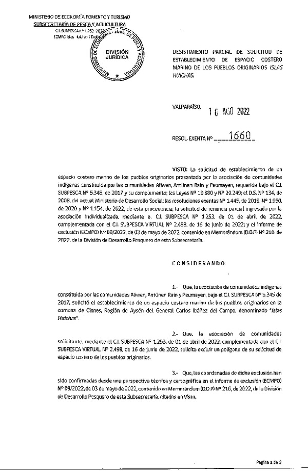 Res. Ex. N° 1660-2022 Declara desistimiento de solicitud que indica. (Publicado en Página Web 17-08-2022)