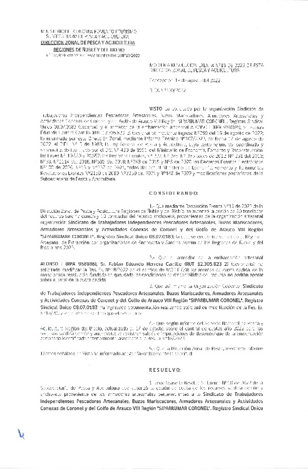 Res. Ex. N° 100-2022 (DZP Los Lagos) Modifica Resolución Exenta N°18-2022 de esta Dirección Zonal de Pesca y Acuicultura. (Publicado en Página Web 19-08-2022)