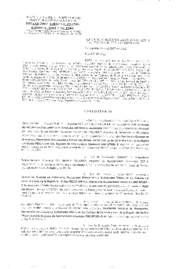 Res. Ex. N° 102-2022, Deja sin efecto Res. Ex. N° 079-2022 (DZP Ñuble y del Biobío) Autoriza cesión Sardina común y Anchoveta. (Publicado en Página Web 26-08-2022)