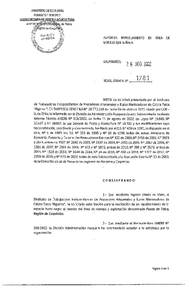 Res. Ex. N° 1781-2022 Autoriza repoblamiento qie indica. (Publicado en Página web 30-08-2022)
