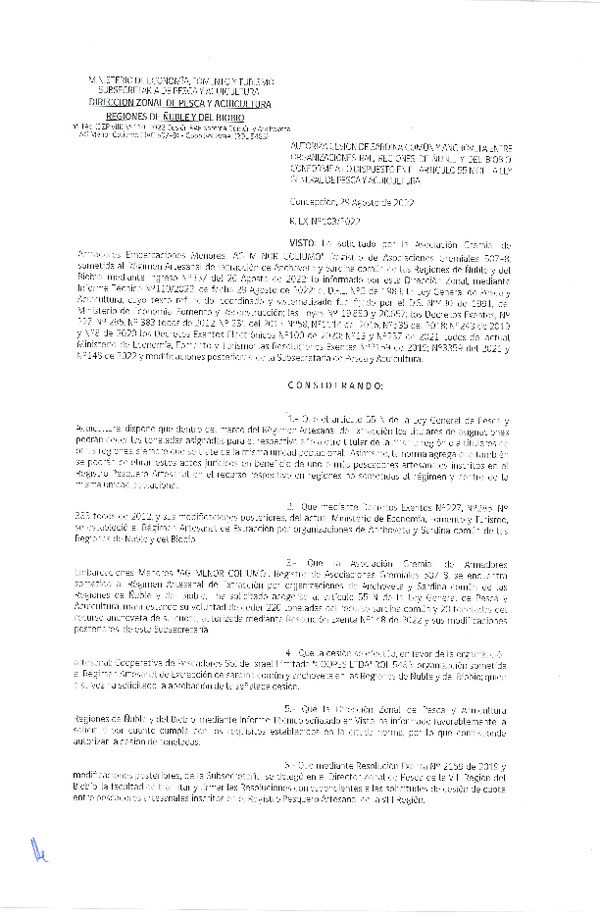 Res. Ex. N° 103-2022 (DZP Ñuble y del Biobío) Autoriza cesión Sardina común y Anchoveta. (Publicado en Página Web 30-08-2022)