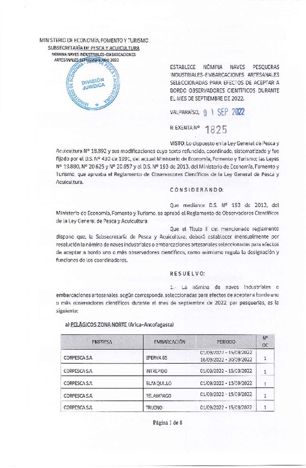 Res. Ex. Nº 1825-2022 Naves mes de Septiembre de 2022.