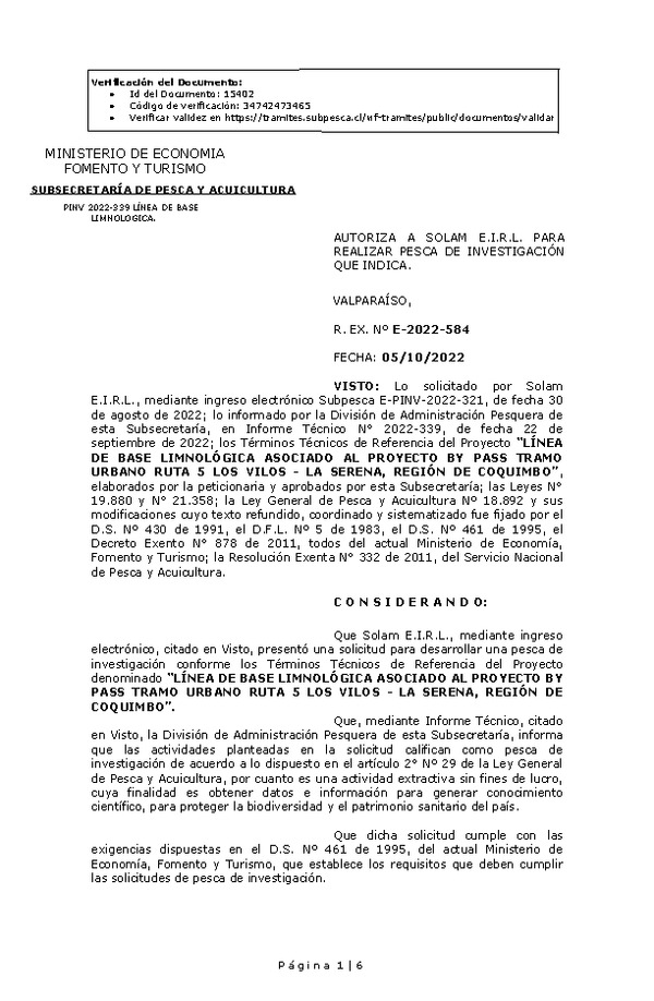 R. EX. Nº E-2022-584 SOLAM E.I.R.L. (Publicado en Página Web 06-10-2022)