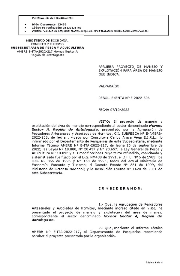 RESOL. EXENTA Nº E-2022-596 Aprueba Plan de manejo. (Publicado en Página Web 11-10-2022)