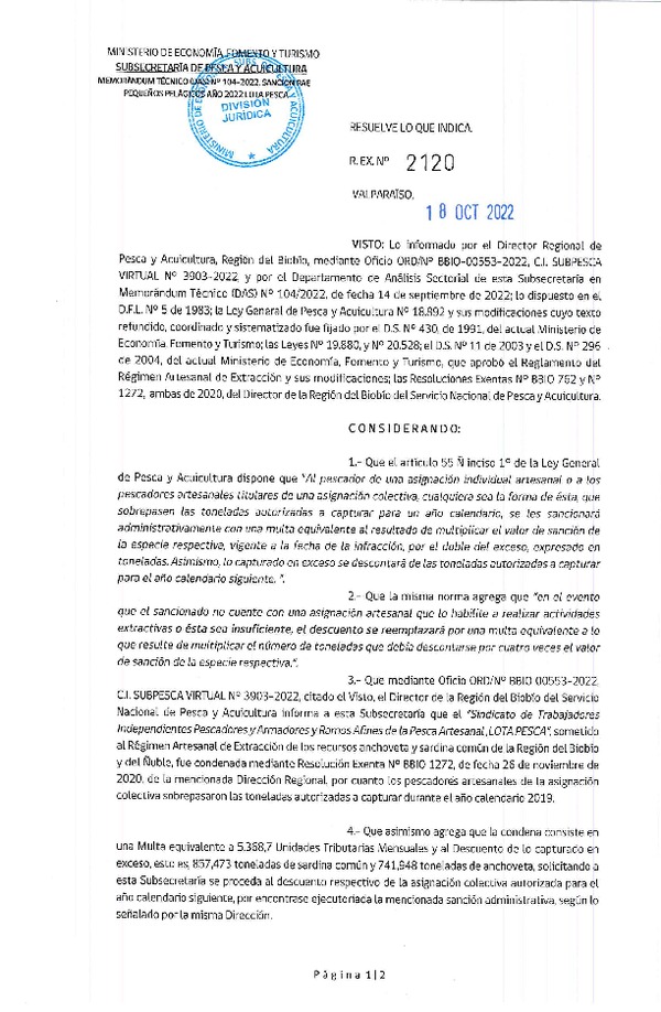 Res.Ex. N° 2120-2022 Resuelve lo que indica. (Publicado en Página Web 19-10-2022)