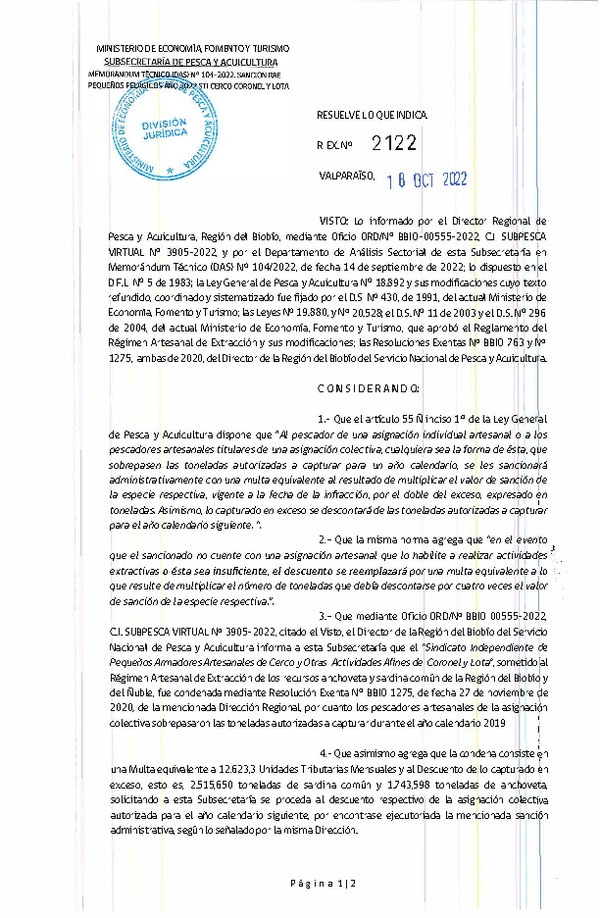 Res.Ex. N° 2122-2022 Resuelve lo que indica. (Publicado en Página Web 19-10-2022)