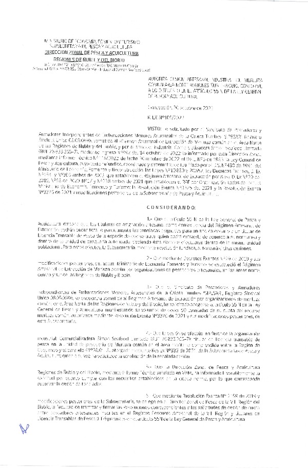 Res. Ex. N° 109-2022 (DZP Ñuble y del Biobío) Autoriza cesión Merluza Común. (Publicado en Página Web 20-10-2022)